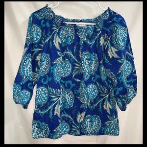 Loft Blue Paisley Peasant Style Blouse